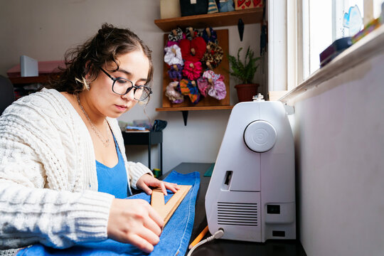 Chilean seamstress working on a sewing project
