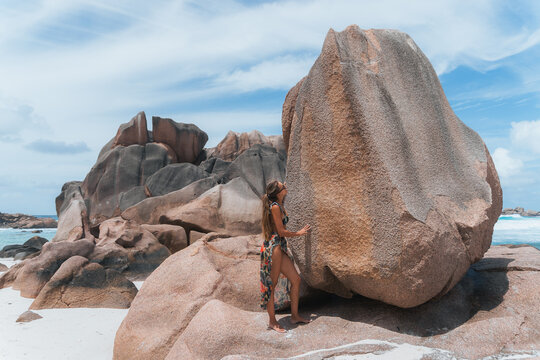 Scenic beach rocks at Anse Cocos on La Digue Island