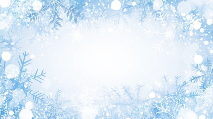 Fairy tale-style background with snowflakes light blue color vector illustration flat design white space center simple white backdrop high resolution quality detail sharpness focus definition