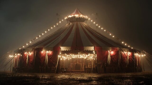 Fog rolling around a vintage circus tent