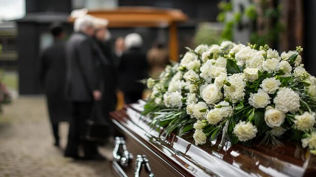 Funeral procession with floral arrangement