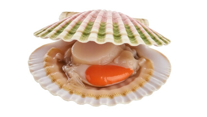 Isolated Scallop in Shell, an Open Shell revealing the Scallop Inside, Fresh Seafood Concept