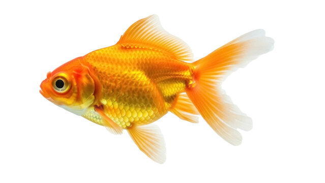 Isolated fantail goldfish with orange scales and fins, aquatic pet in macro close-up studio shot