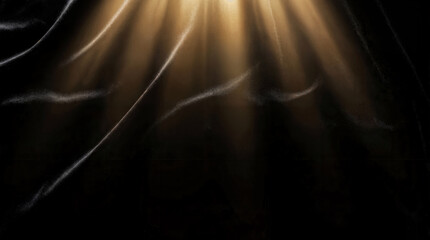 Abstract black background illuminated by soft golden light rays and flowing textures, creating an elegant luxury backdrop ideal for premium branding, presentations and festive designs