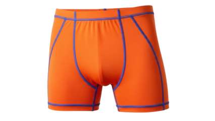 Isolated orange compression shorts with blue stitching detail for sporting activities, gym use