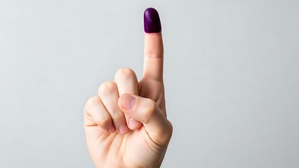 Hand with Purple Ink Stain on Finger.