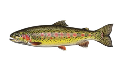 Isolated trout, side view of colorful speckled fish swimming with its fins and tail visible