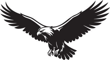 Obraz premium Silhouette of a powerful soaring eagle with outstretched wings offers a strong emblem for branding and vector logos.
