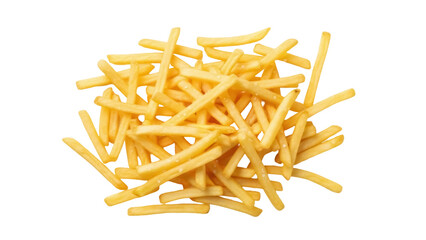 Isolated French fries heap, delicious fast food snack, potato chips, salty appetizer