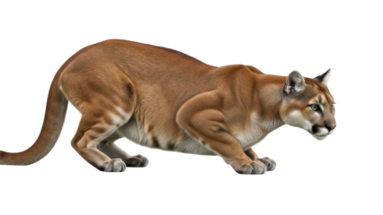 Isolated Cougar in Prowling Stance - Powerful Wildcat with Muscular Build Ready to Pounce