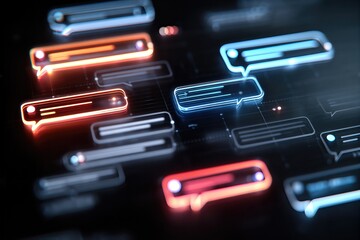 Chat Interface with Glowing Speech Bubbles in Futuristic Digital Style for Communication
