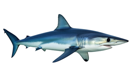 Isolated shark swimming, predatory marine animal, blue ocean fish with sharp teeth, predator