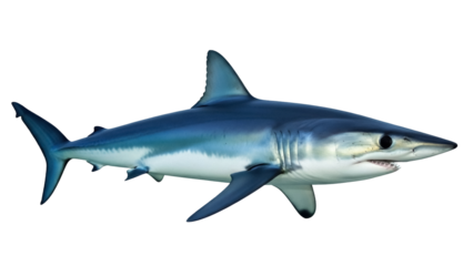 Isolated shark swimming, predatory marine animal, blue ocean fish with sharp teeth, predator