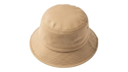 Isolated beige cotton bucket hat, brimmed casual headwear, sun protection, unisex apparel