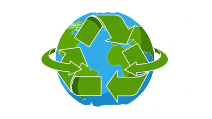 Obraz premium Eco-Friendly Symbol: A symbol of environmental responsibility and sustainability, depicting the globe encircled by the recycling arrows, representing the cycle of reducing, reusing.