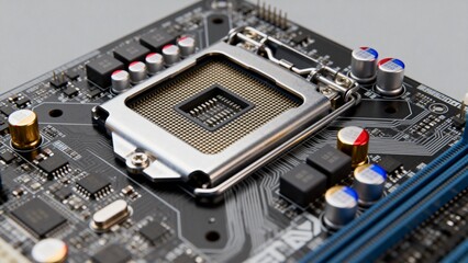 Closeup of computer motherboard components