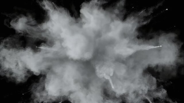 Explosive white cloud burst on a black backdrop