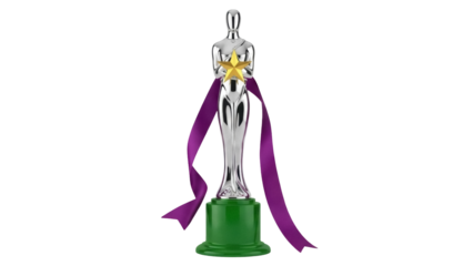 Isolated trophy with star and ribbon is shiny award for champion of outstanding achievement