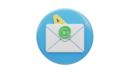 Isolated concept 3D rendering of digital letter with @ symbol, message, email, inbox