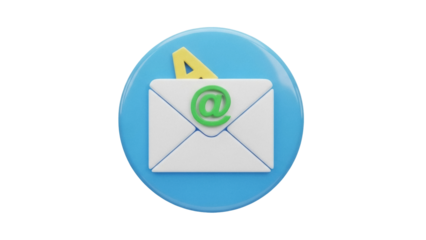 Isolated concept 3D rendering of digital letter with @ symbol, message, email, inbox