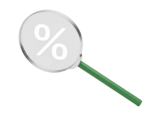 Isolated Magnifying Glass with Percentage Sign Offers Insights into Discounted Prices