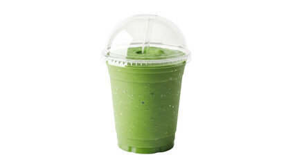 Isolated green smoothie in takeaway plastic cup with dome lid and drinking straw is healthy drink