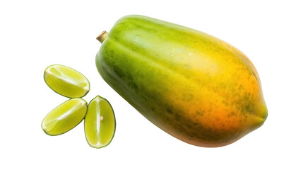 Isolated Unripe Papaya with Sliced Lime Halves for a Fresh and Healthy Tropical Diet