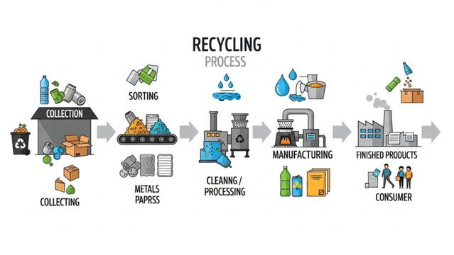 Recycling Process Illustrated: A comprehensive graphic displays the systematic stages of recycling.