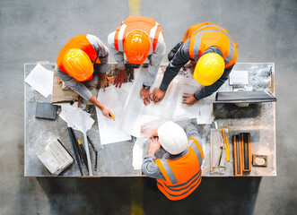 top view of workers in hard hats