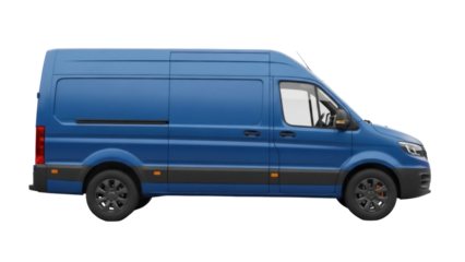Isolated blue passenger cargo van stands ready for delivery, perfect for transport needs