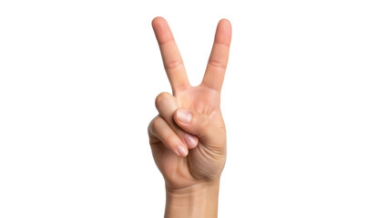 Isolated human hand making a peace sign, victory sign, or number two gesture