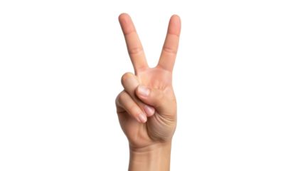 Isolated human hand making a peace sign, victory sign, or number two gesture