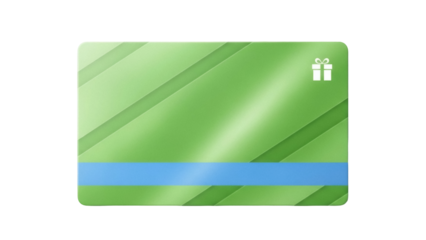 Isolated gift card in shades of green with a blue stripe and stylized gift box icon