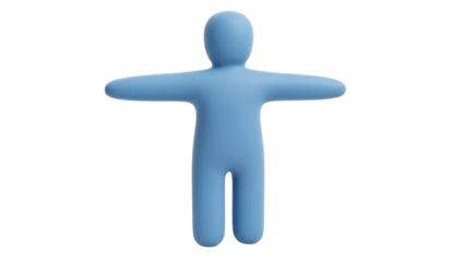 Isolated blue human figure with outstretched arms, symbol of balance and open attitude