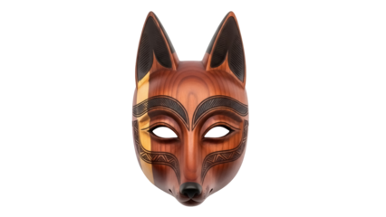 Isolated wooden fox mask with decorative carvings an intricate design, native American folk art