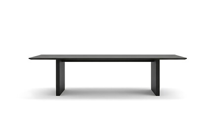 Dark rectangular dining table with two solid legs on white background furniture