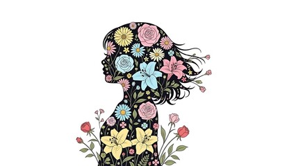 Woman with Floral Hair and Body.