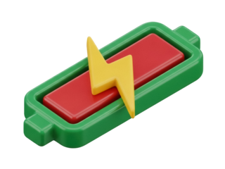 Isolated charged battery, red and green with lightning bolt symbol, clean 3d style, object