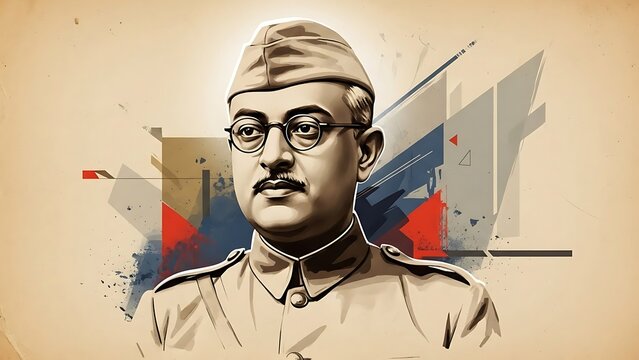 Indian National Army Leader Portrait Illustration.