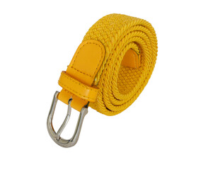 Yellow knitted elastic belt isolated on white background.
