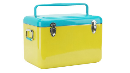 Isolated vintage ice chest with handle, stylish retro picnic cooler, for summer outings