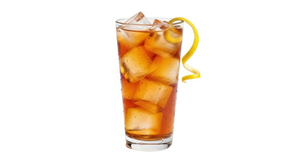 Isolated refreshing Old Fashioned cocktail with ice cubes and lemon zest, ready to drink