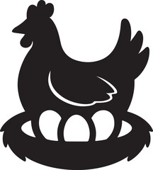 Hen sitting on nest silhouette icon with eggs agriculture symbol vector illustration