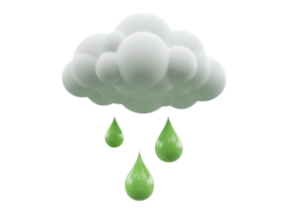 Isolated Weather cloud with green rain drops, 3D rendering climate graphic, forecast element