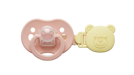 Isolated baby pacifier and clip with cute bear toy, a baby essentials for comfort and peace