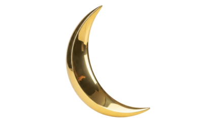 Isolated golden crescent moon shape against a neutral background, celestial lunar symbol