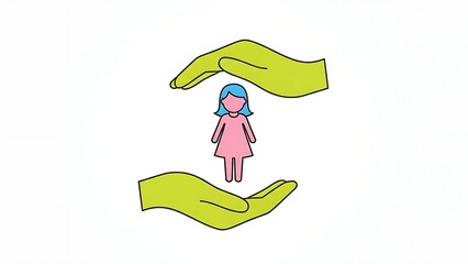 Illustration of a girl between two hands.