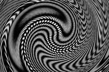 An abstract vortex pattern of swirls closeup in black and white monochrome