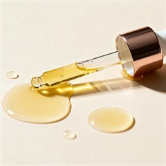 yellow oil pouring out of a pipette, drops of oil	