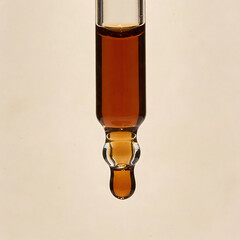 brown oil pouring out of a pipette, drops of oil	